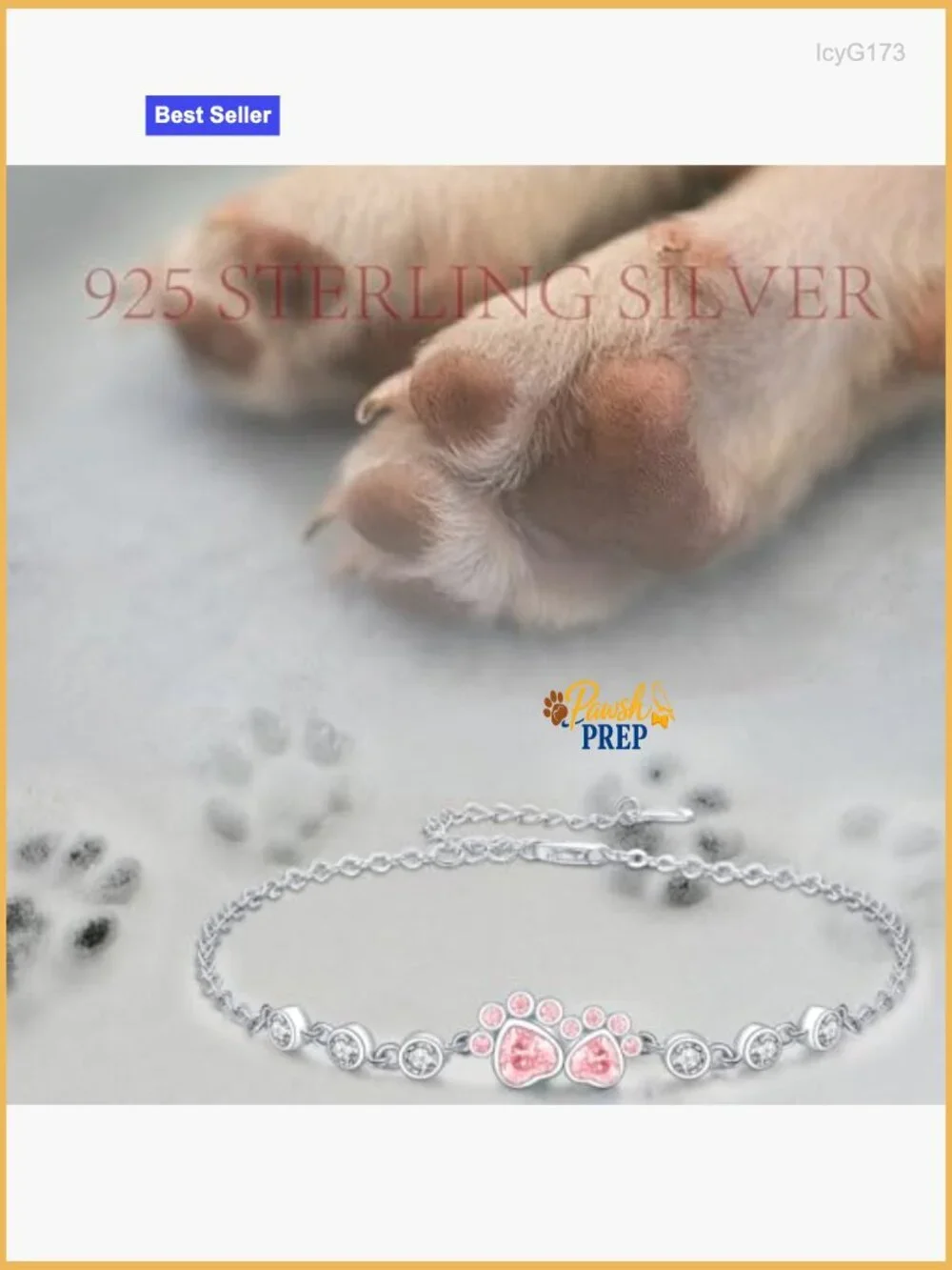 925 Sterling Silver Adjustable Animal Bracelet with Paw Print Design